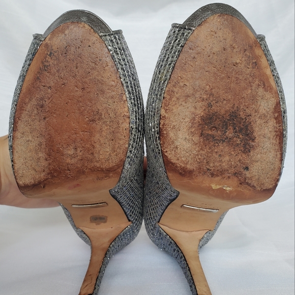 Badgley Mischka Silver Peep Toe Heels - Picture 8 of 11